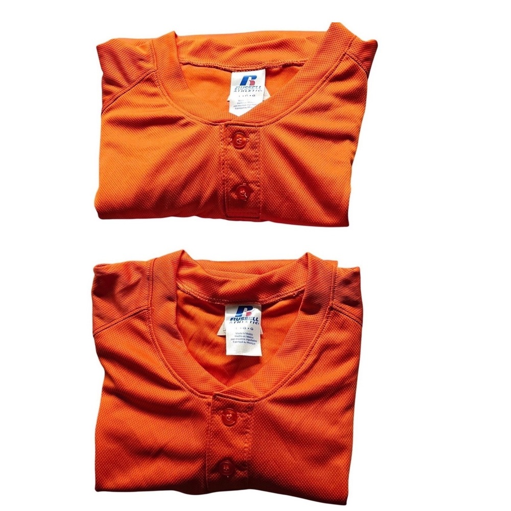 2Sets Russell Athletic Dri-Power Baseball Jersey Mens L Orange Mesht